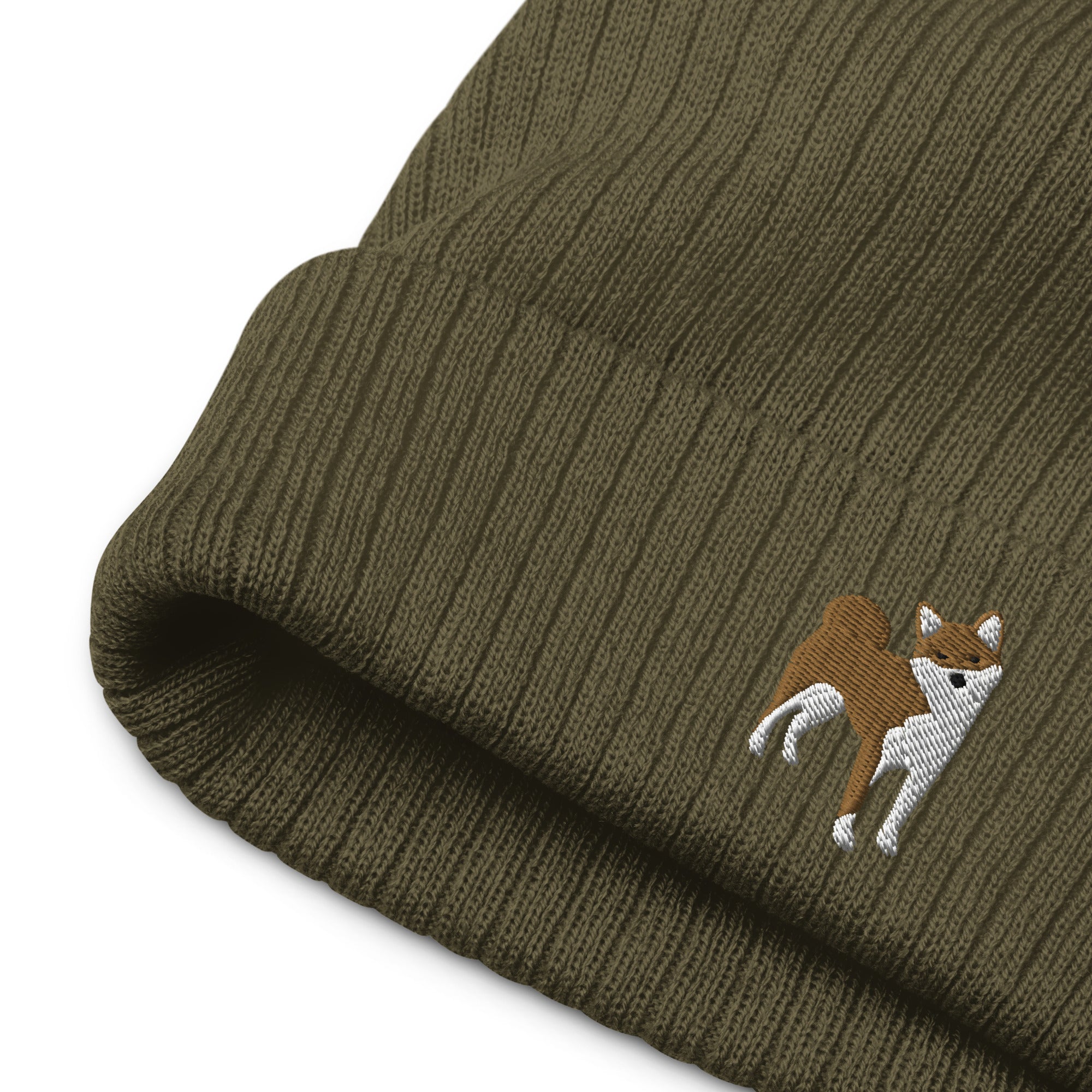 Shiba Inu embroidered ribbed knit beanie