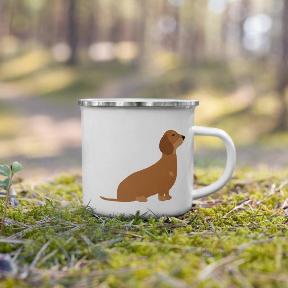 Chocolate And Tan Dachshund Enamel Mug / Cup Mugs