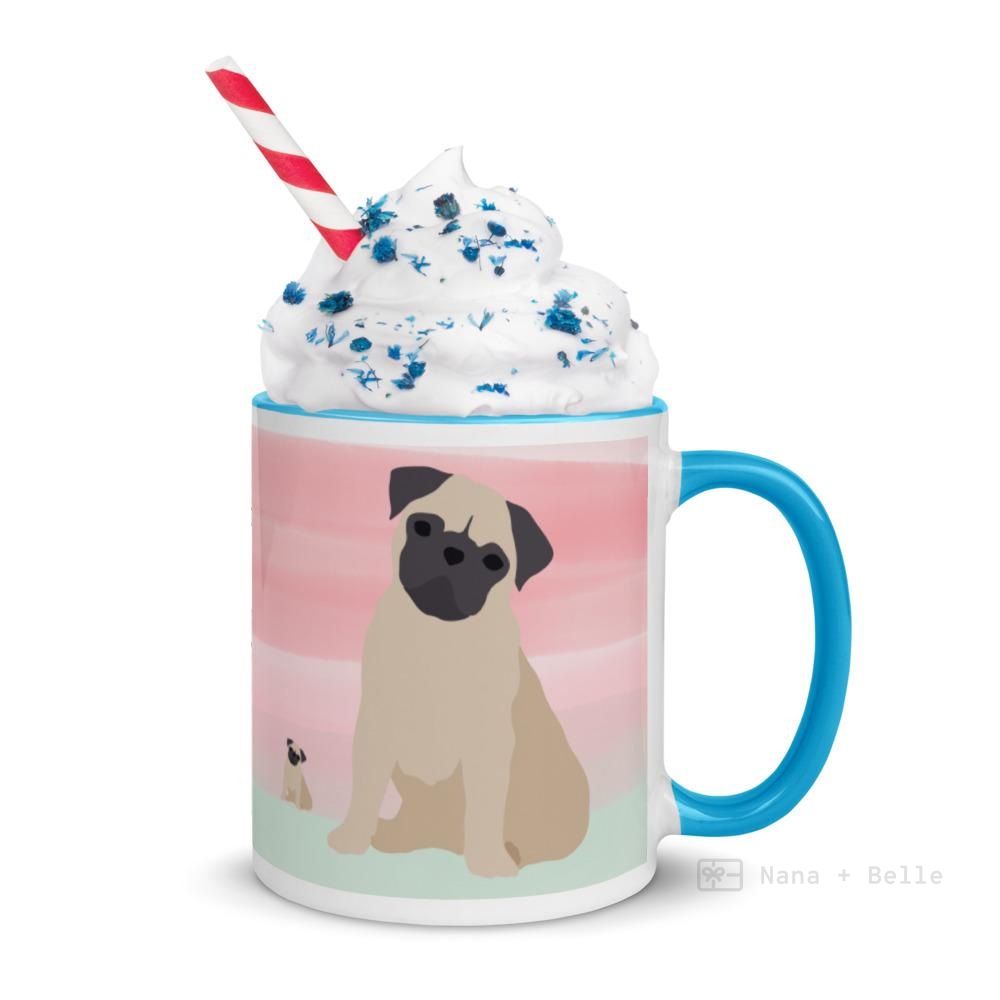 Pug Mug With Color Inside Blue Mugs