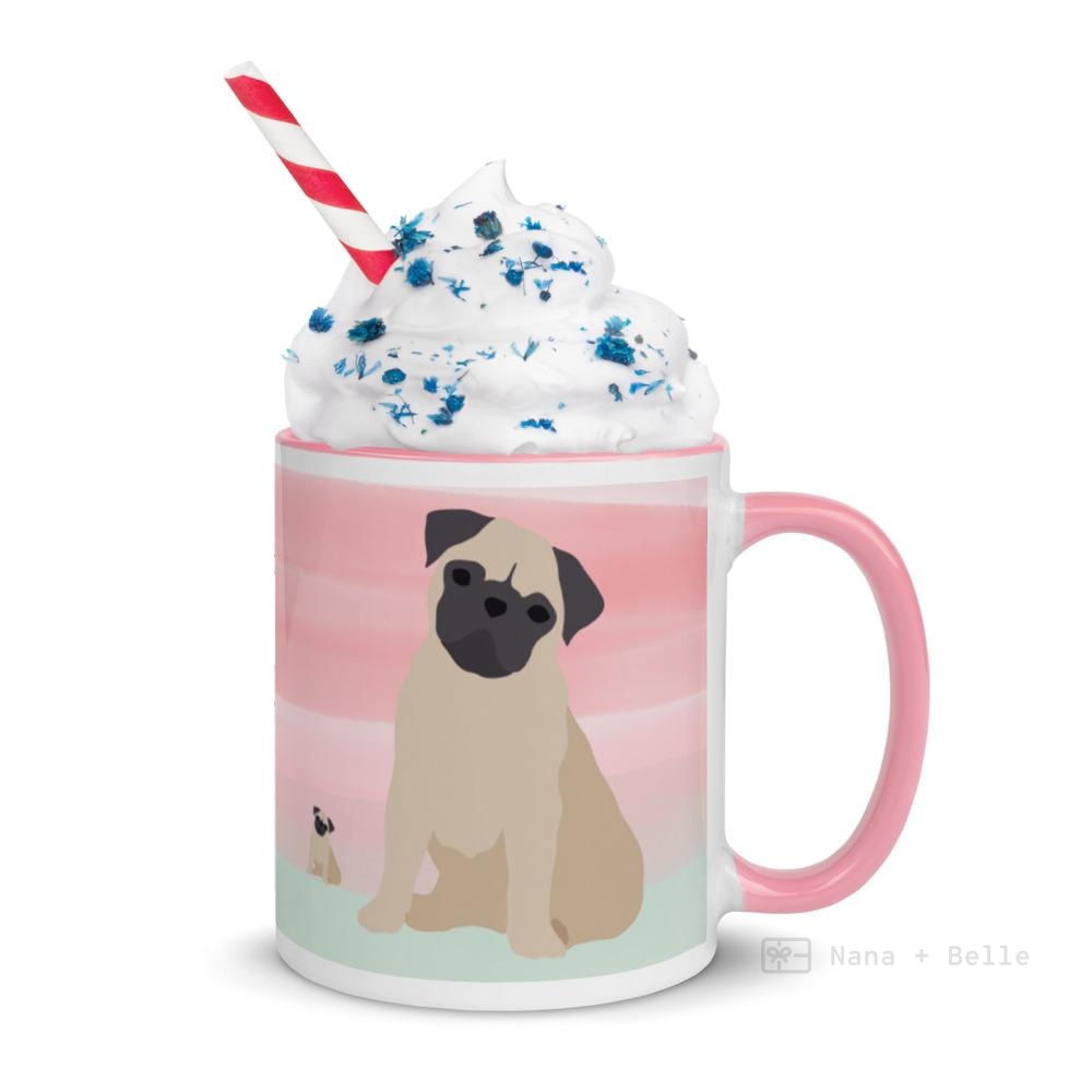 Pug Mug With Color Inside Pink Mugs