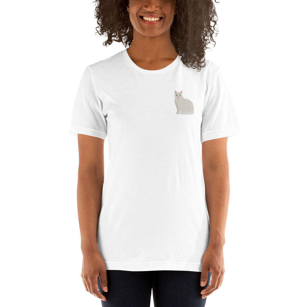 Embroidered white cat unisex t-shirt