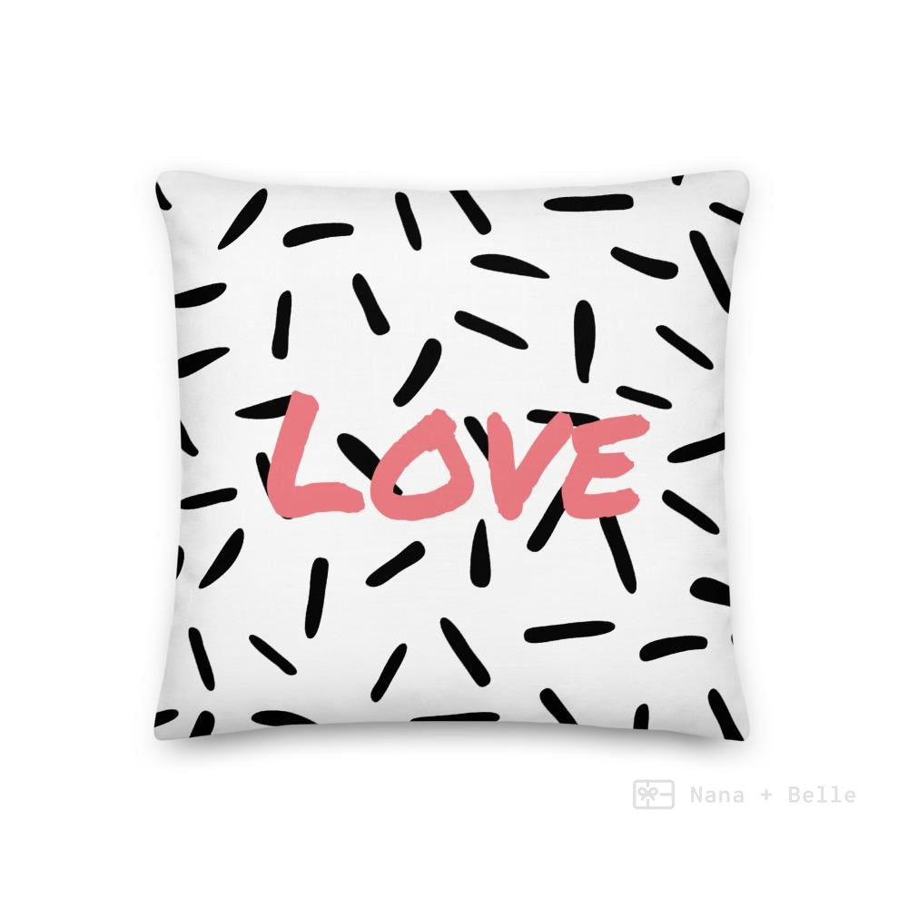 White Abstract Pattern Love Square Cushion Cushions