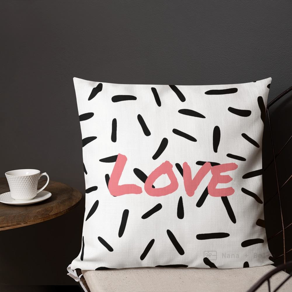 White Abstract Pattern Love Square Cushion Cushions