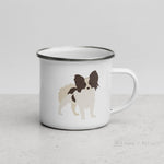 Load image into Gallery viewer, White &amp; Chocolate Papillon Dog Enamel Mug Mugs
