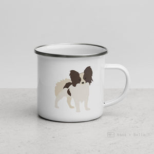 White & Chocolate Papillon Dog Enamel Mug Mugs