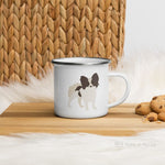 Load image into Gallery viewer, White &amp; Chocolate Papillon Dog Enamel Mug Mugs
