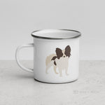 Load image into Gallery viewer, White &amp; Chocolate Papillon Dog Enamel Mug Mugs
