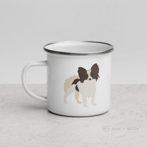 White & Chocolate Papillon Dog Enamel Mug Mugs