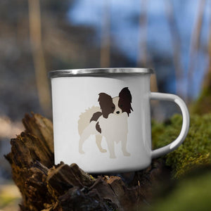 White & Chocolate Papillon Dog Enamel Mug Mugs