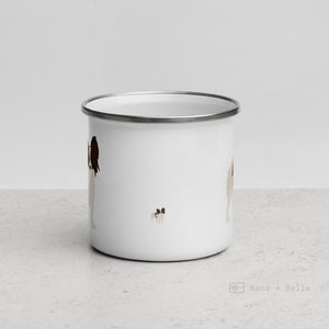 White & Chocolate Papillon Dog Enamel Mug Mugs