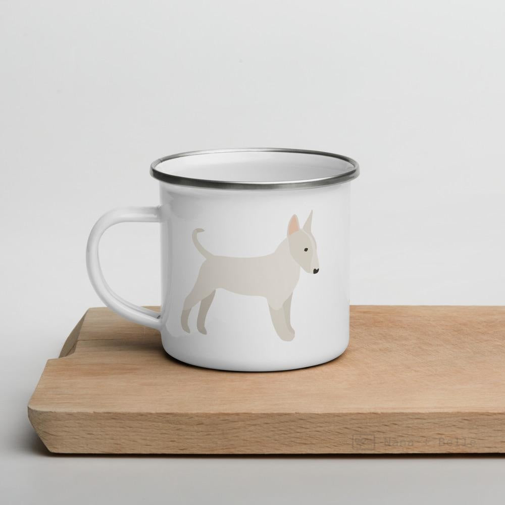 White English Bull Terrier enamel mug, kids unbreakable cup, enamel mug, White English Bull Terrier cup, chocolate mug - Nana + Belle