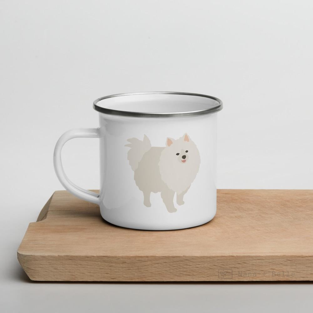 White Pomeranian Enamel Mug Mugs