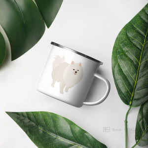 White Pomeranian Enamel Mug Mugs