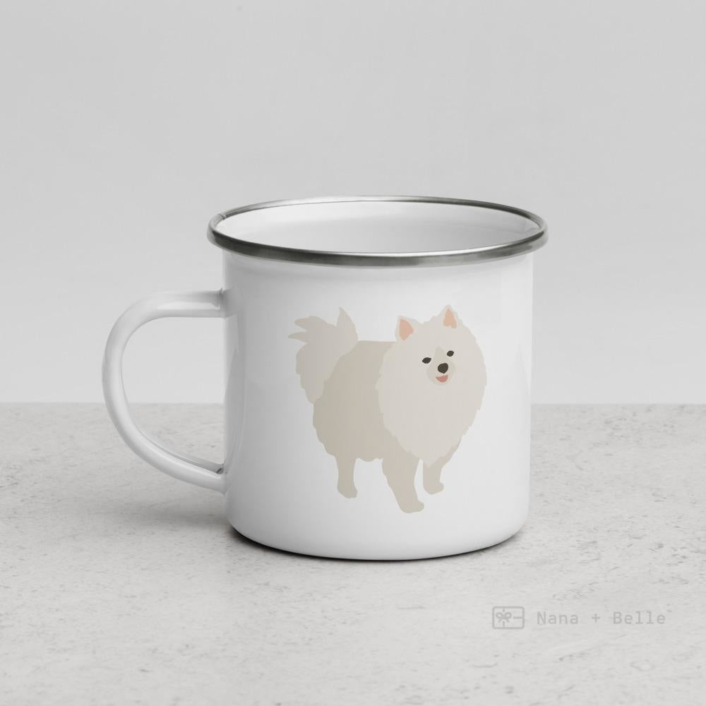 White Pomeranian Enamel Mug Mugs