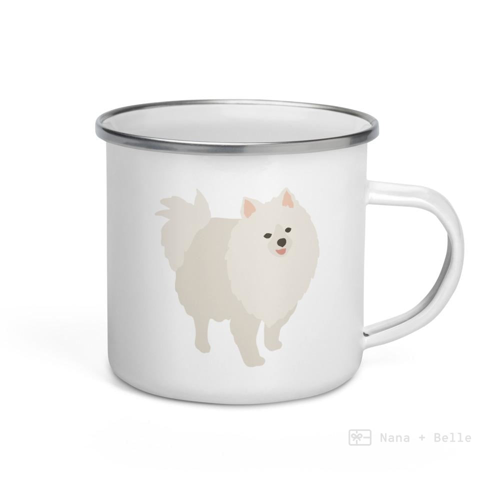 White Pomeranian Enamel Mug Mugs