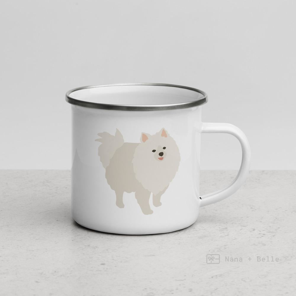 White Pomeranian Enamel Mug Mugs