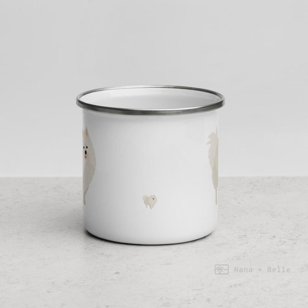 White Pomeranian Enamel Mug Mugs