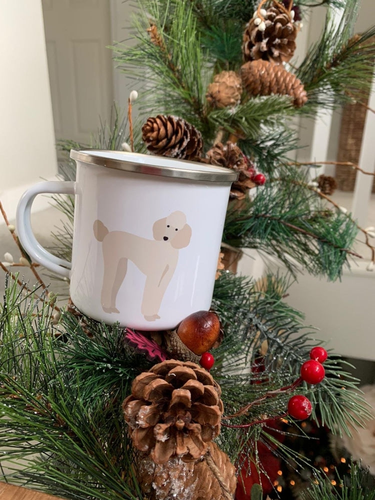 White Poodle Enamel Mug Mugs