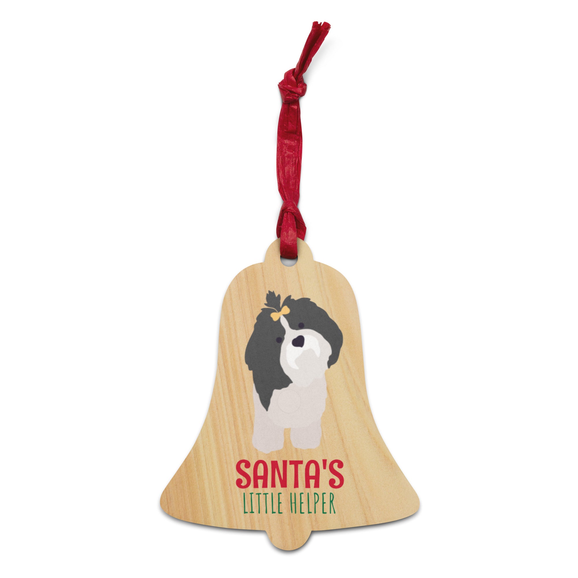 Shih tzu Santa's little helper Wooden Christmas bell ornaments