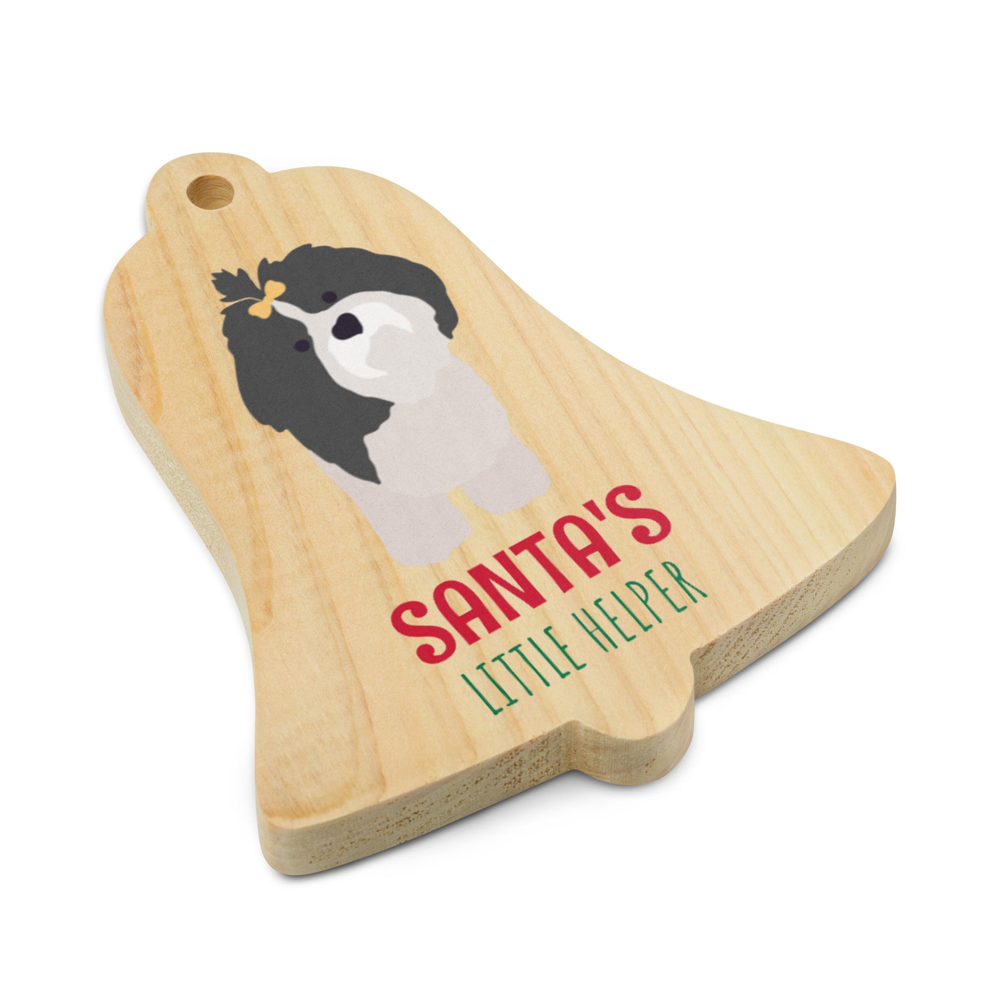 Shih tzu Santa's little helper Wooden Christmas bell ornaments