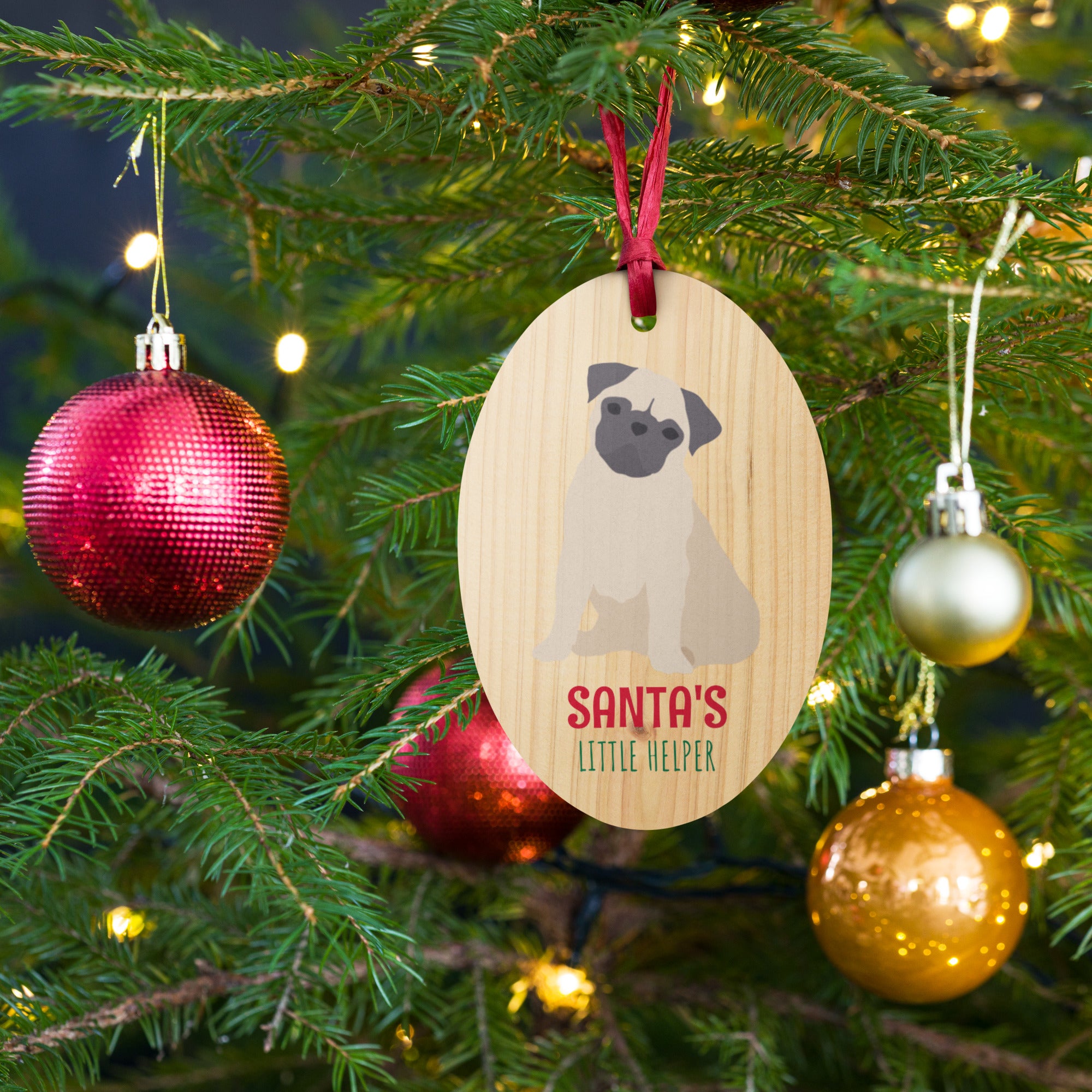 Pug Christmas Wooden ornaments